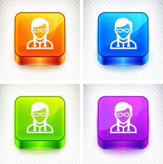 Female with Glasses on Color Square Buttons N2