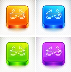3D Glasses on Color Square Buttons N2