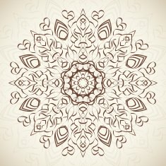 Abstract ornamental round floral lace pattern on beige background