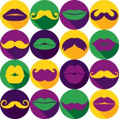 Carnival seamless pattern of moustache and lips