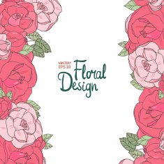 Vintage wedding border with pink roses N7