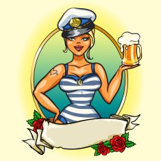 Pin Up Sailor Girl with cold beer N2