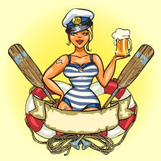 Pin Up Sailor Girl with cold beer N3