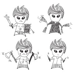 set of cute characters war sword drawing by hand vector