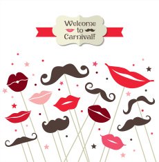 Stickers collection of moustaches and lips Vector illustration