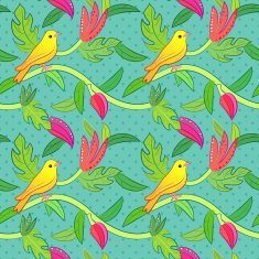 Nature seamless pattern with birds and leafs