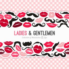 Collection of moustaches and lips Vector illustration Seamless border