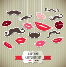 Stickers collection of moustaches and lips Vector illustration N3