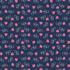 Sporty tourist seamless background with bicycles and heart balloons