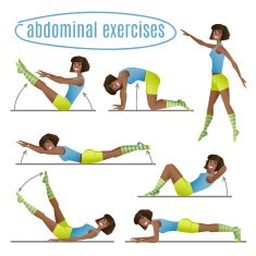 Set of exercises Woman doing abdominal