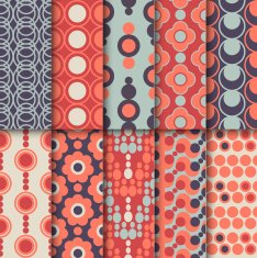 Set of seamless colorful retro patterns with circles Geometric style