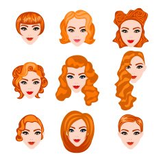 set with different hairstyles Redhead hand-drawn illustration N2