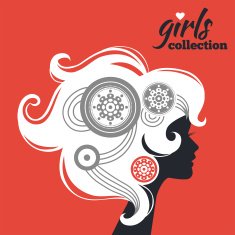 Beautiful woman silhouette with flowers Girls collection N4