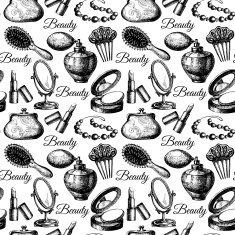 Beauty seamless pattern Cosmetic accessories Vintage hand draw N3