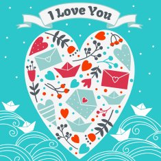 Romantic concept card with heart and flowers