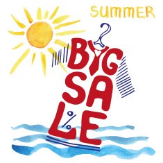 Summer big Sale lettering Tee Shirt watercolor sun wave