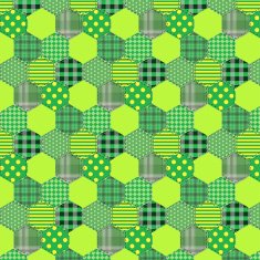 Seamless pattern patchwork green fabrics hexagon