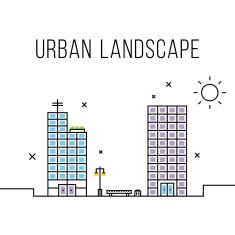Urban landscape concept Office buildings business centers and bench