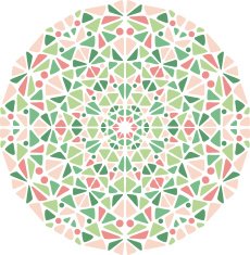 Decorative kaleidoscopic circle in green and pink colors