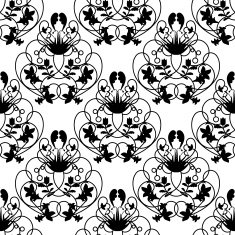 Elegant damask white seamless vector background with black delicate swirl