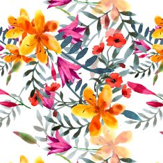 Wildflowers blooming delicate flowers background painted watercolors N9