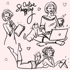 Happy women shopping on-line