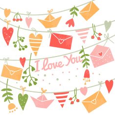 Romantic concept card with hearts and flowers N2