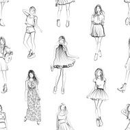Seamless fashion pattern with elegant women N4