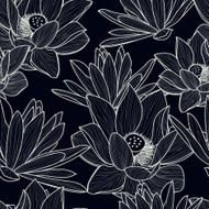 Vector seamless pattern with hand drawn beautiful lotus flower