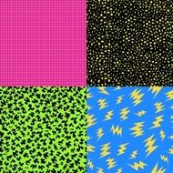 Retro 80s seamless pattern background set