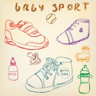 Baby shoes set sketch handdrawn color crayons outlined N2