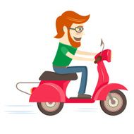 Funny hipster character riding red scooter N2