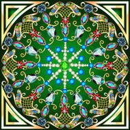 illustration background with a circular gold ornaments precious stones