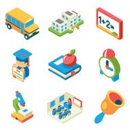 School university and education isometric 3d flat icons N2