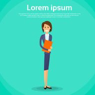 Businesswoman Document Full Length Flat Icon Vector