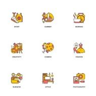 Compositional line icons colored