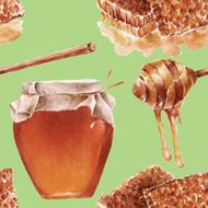 Seamless pattern with honey Watercolor illustration