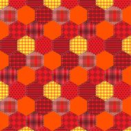 Seamless pattern patchwork orange fabrics hexagon