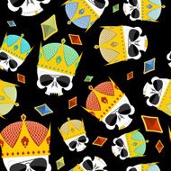 Street Kings Gold Crown skull seamless pattern Vector backgrou