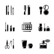 Set of monocrome makeup icons - mascara polish powders lipsticks N2