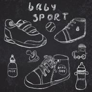 Baby shoes set sketch handdrawn on blackboard N2
