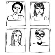 Hand draw portraits frame fashionable girls