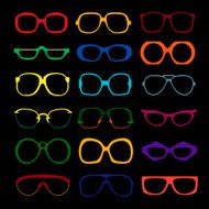 Vector set of colored glasses Retro geek hipster frames N2