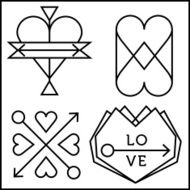 Ornamental stylish symbols flames and labels
