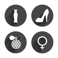 Wedding dress icon Women shoe sign Perfume N5