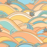 seamless pattern with water waves and lilies