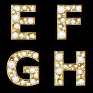 Golden metallic shiny letters E F G H