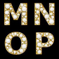 Golden metallic shiny letters M N O P