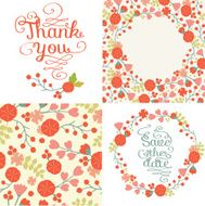 Beautiful set of greeting card with floral wreath seamless pattern