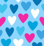 Drawn multicolor heart silhouettes on blue background